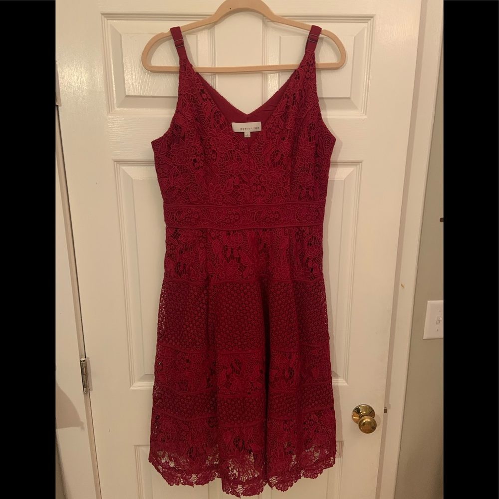 Adelyn Rae - deep red lace overlay dress